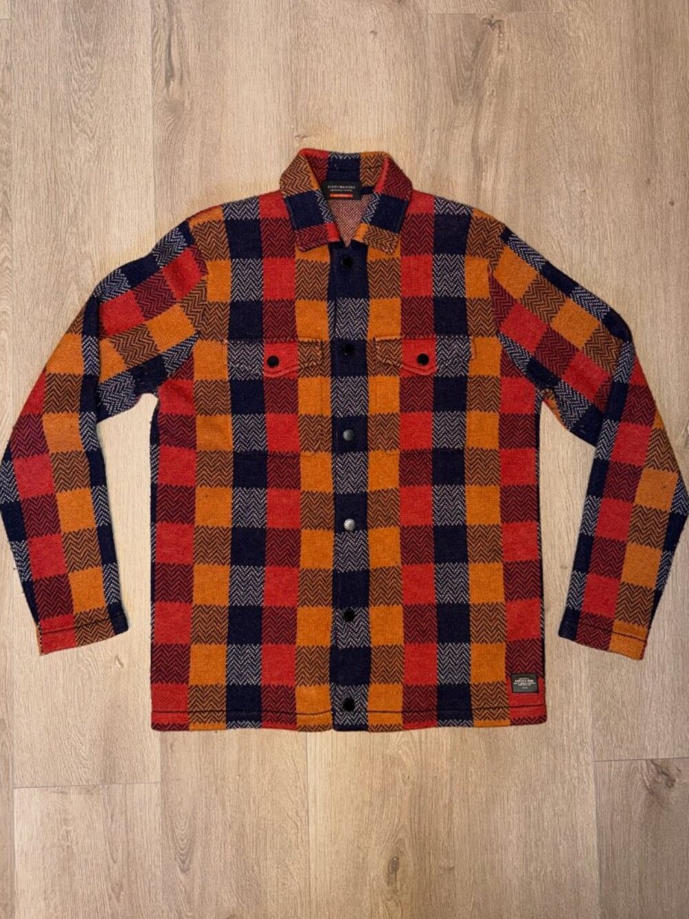 Scotch & Soda Check Knit Wool Blend Shirt Jacket - Medium